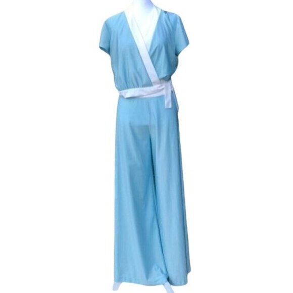 Tennis Star Vintage 70s Women's 3 Piece Crop Top Wide Leg Pants Beachwear Set - Picture 5 of 16